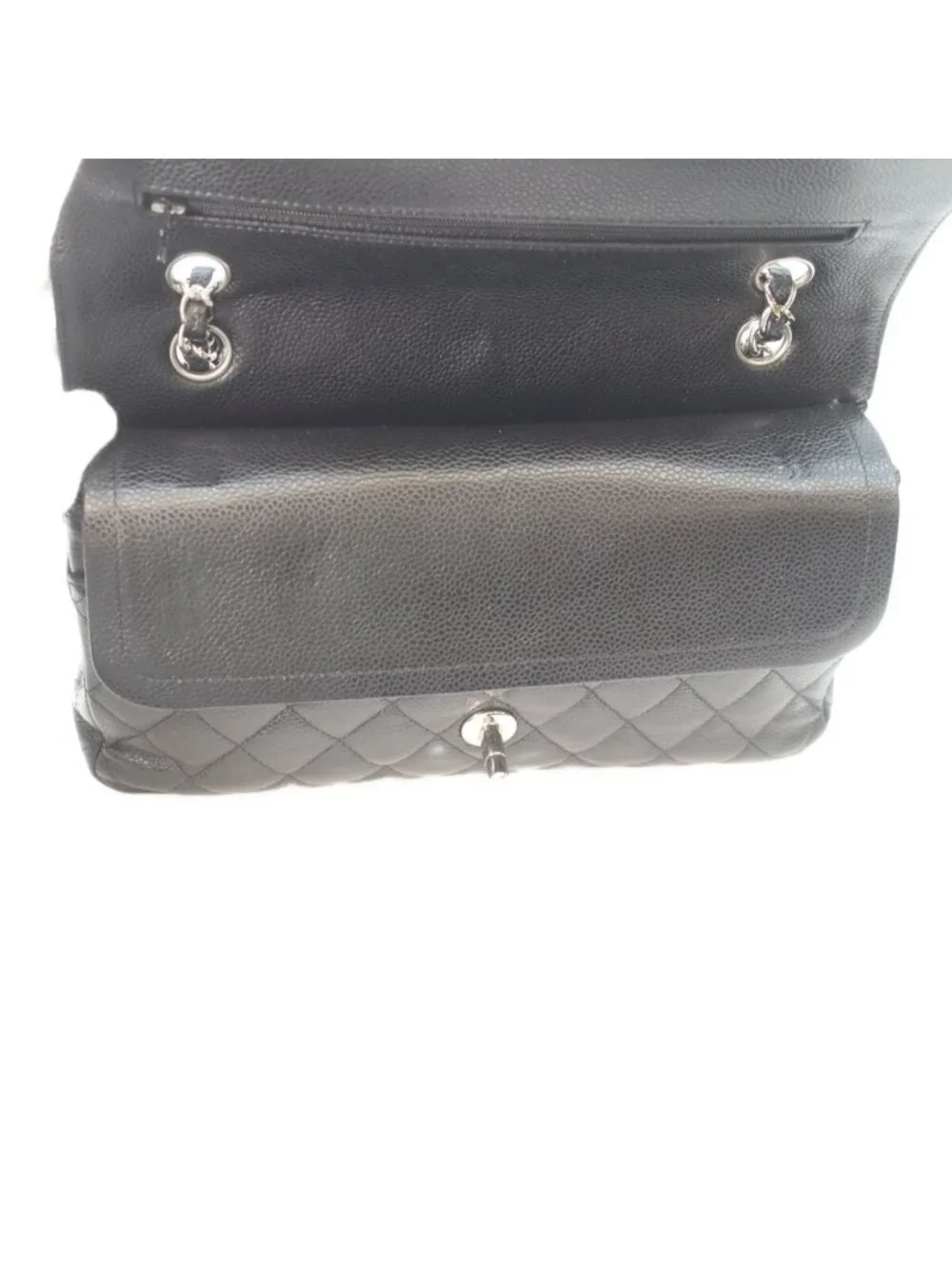 Chanel Black Caviar Silver Double Flap Bag Quilted 25